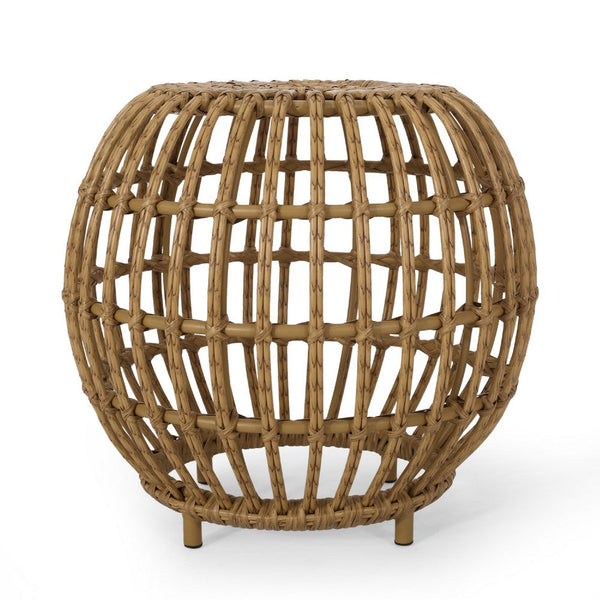 Outdoor Side Table, Open Design, 20 Inch Light Brown Woven Wicker -BM335816
