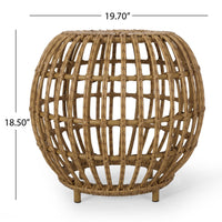 Outdoor Side Table, Open Design, 20 Inch Light Brown Woven Wicker -BM335816