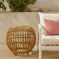 Outdoor Side Table, Open Design, 20 Inch Light Brown Woven Wicker -BM335816
