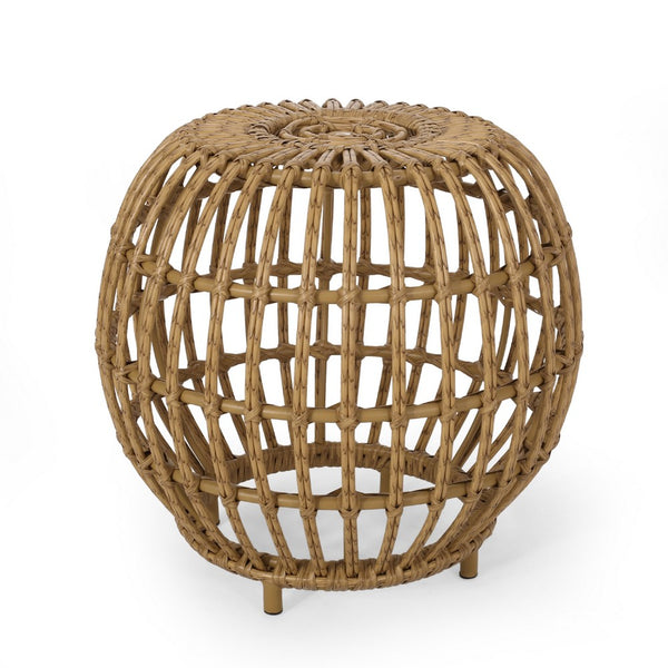 Outdoor Side Table, Open Design, 20 Inch Light Brown Woven Wicker -BM335816