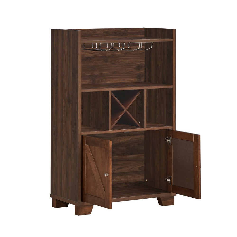Wine Cabinet, X-Design, 49 Inch Walnut Rubberwood, 4 Glass Racks -BM335817