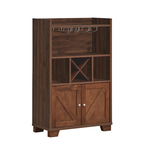 Wine Cabinet, X-Design, 49 Inch Walnut Rubberwood, 4 Glass Racks -BM335817