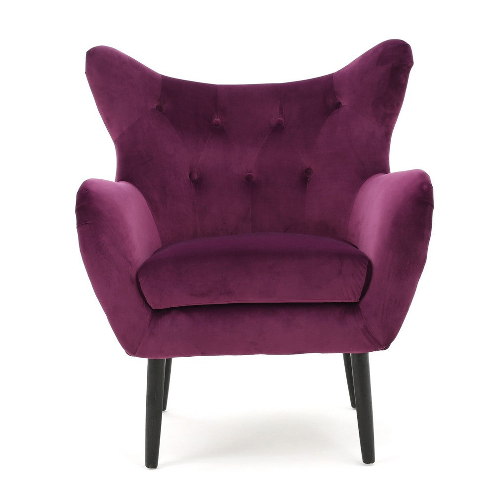 Riho Accent Armchair, Wingback Button Tufted, Fuchsia Purple Velvet -BM335818