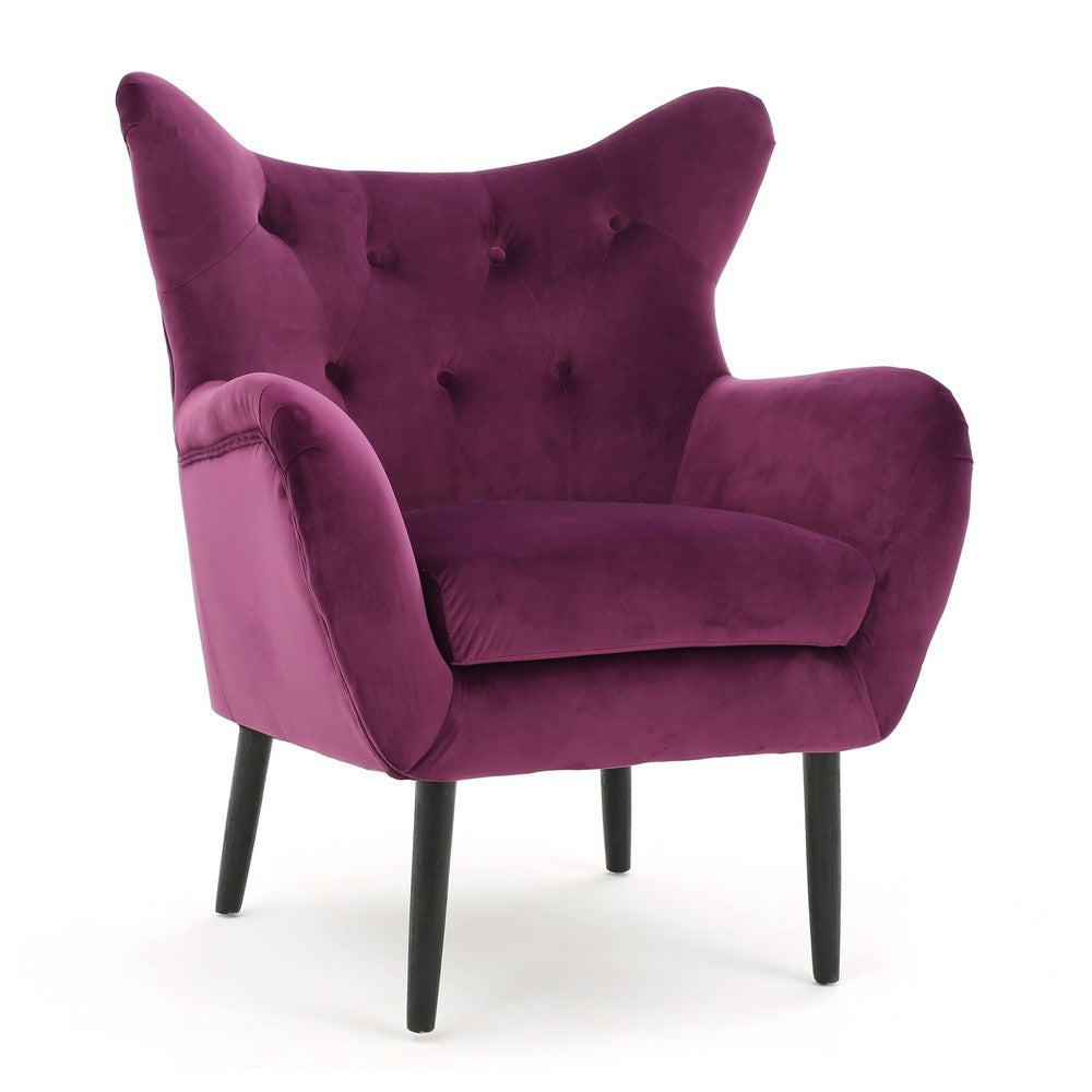 Riho Accent Armchair, Wingback Button Tufted, Fuchsia Purple Velvet -BM335818