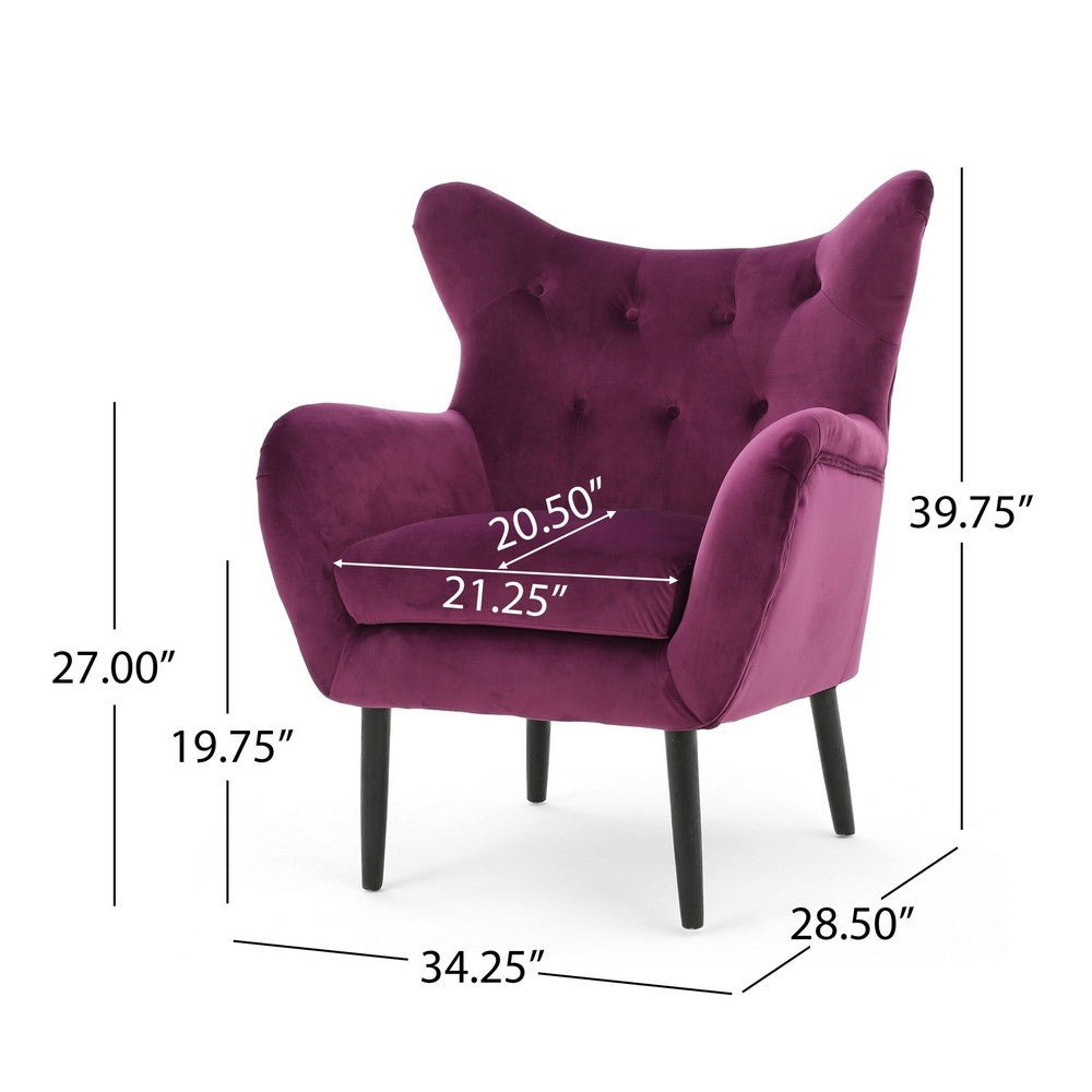 Riho Accent Armchair, Wingback Button Tufted, Fuchsia Purple Velvet -BM335818