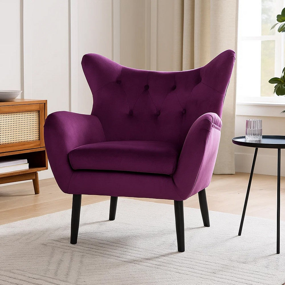 Riho Accent Armchair, Wingback Button Tufted, Fuchsia Purple Velvet -BM335818