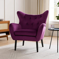 Riho Accent Armchair, Wingback Button Tufted, Fuchsia Purple Velvet -BM335818