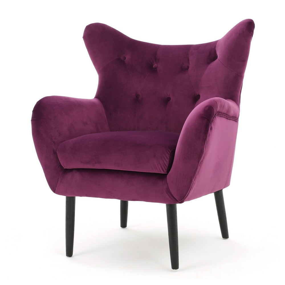 Riho Accent Armchair, Wingback Button Tufted, Fuchsia Purple Velvet -BM335818