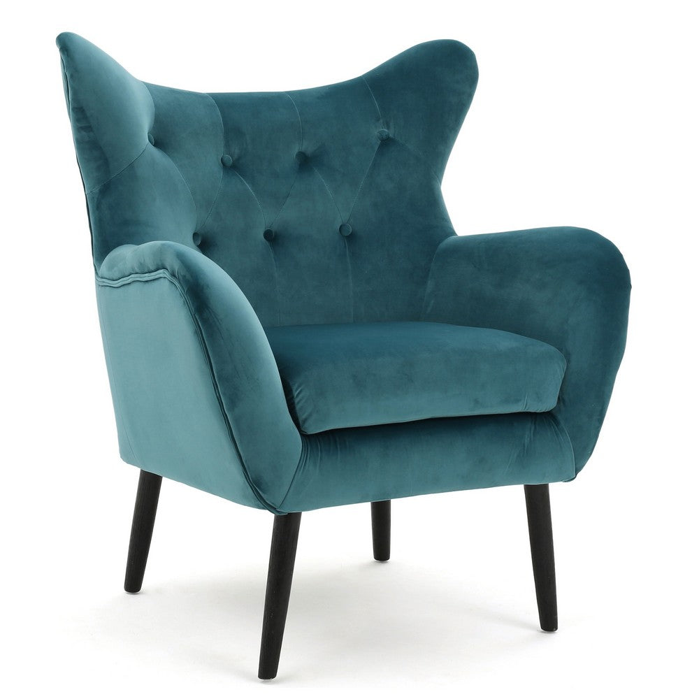 Riho Accent Armchair, Wingback Button Tufted, Teal Velvet -BM335819