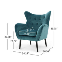 Riho Accent Armchair, Wingback Button Tufted, Teal Velvet -BM335819