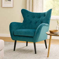 Riho Accent Armchair, Wingback Button Tufted, Teal Velvet -BM335819