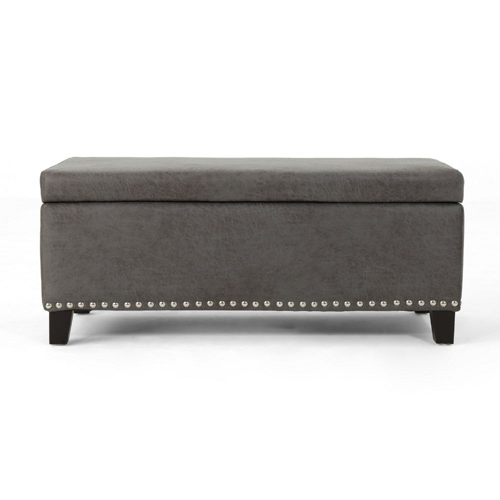 Storage Ottoman, Nailhead Trim, 39 Inch Slate Gray Microfiber Fabric -BM335820