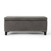 Storage Ottoman, Nailhead Trim, 39 Inch Slate Gray Microfiber Fabric -BM335820