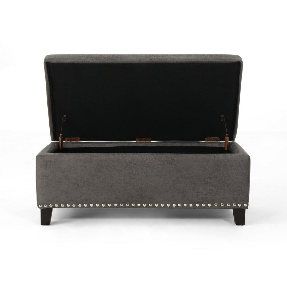 Storage Ottoman, Nailhead Trim, 39 Inch Slate Gray Microfiber Fabric -BM335820