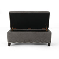 Storage Ottoman, Nailhead Trim, 39 Inch Slate Gray Microfiber Fabric -BM335820