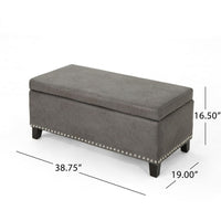 Storage Ottoman, Nailhead Trim, 39 Inch Slate Gray Microfiber Fabric -BM335820