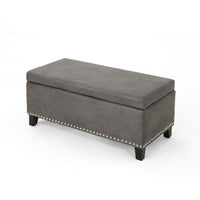 Storage Ottoman, Nailhead Trim, 39 Inch Slate Gray Microfiber Fabric -BM335820