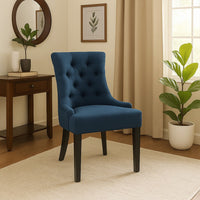 Chen Dining Chair Set of 2, Upholstered Tufted Backrest, Blue Fabric -BM335821