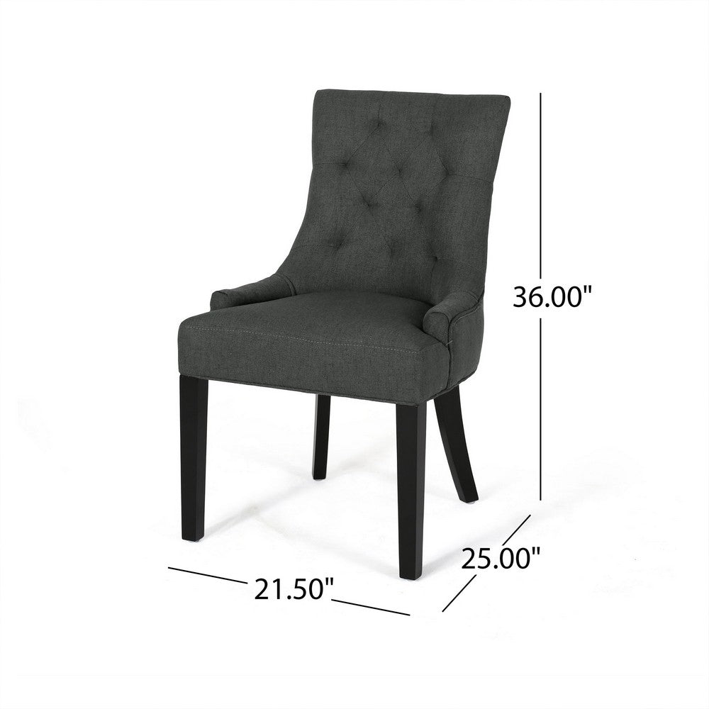 Chen Dining Chair Set of 2, Upholstered Tufted Backrest, Gray Fabric -BM335822