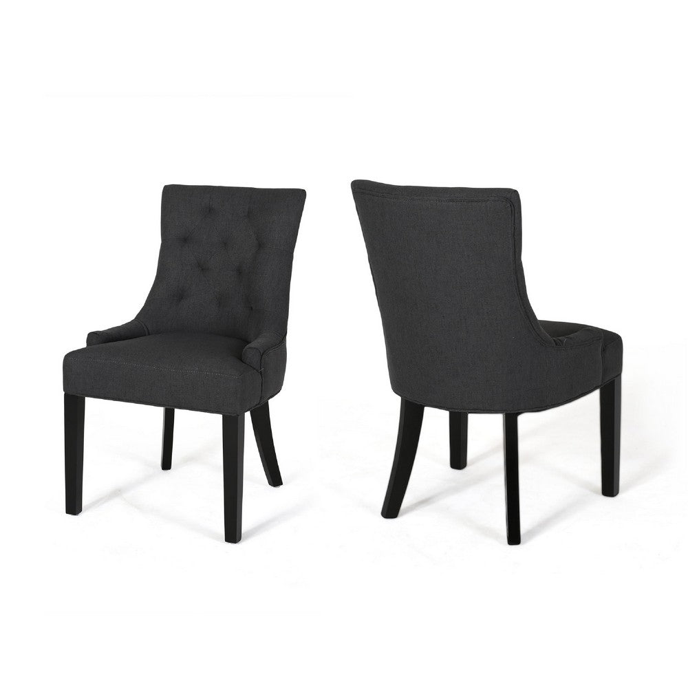 Chen Dining Chair Set of 2, Upholstered Tufted Backrest, Gray Fabric -BM335822