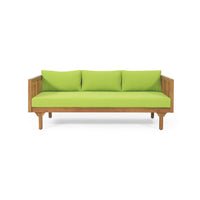 Clara Outdoor Daybed, Brown Wood Slat Back, 68 Inch Green Fabric -BM335823