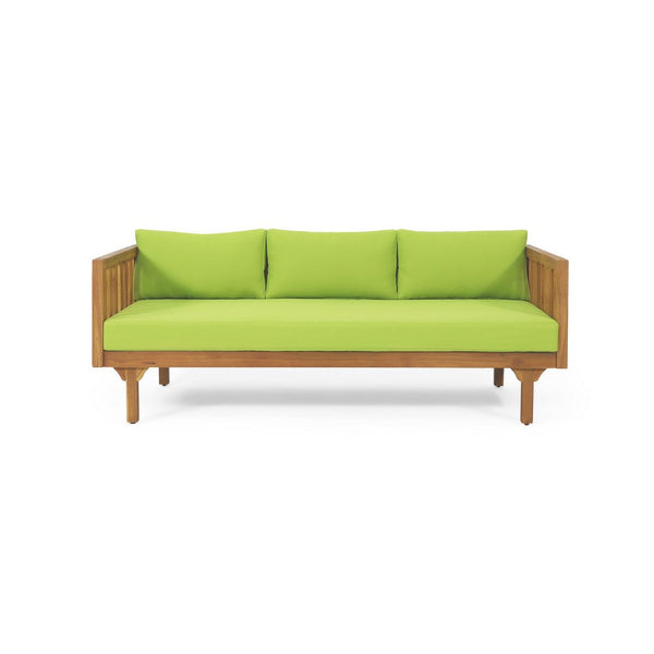 Clara Outdoor Daybed, Brown Wood Slat Back, 68 Inch Green Fabric -BM335823
