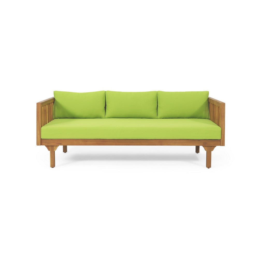 Clara Outdoor Daybed, Brown Wood Slat Back, 68 Inch Green Fabric -BM335823