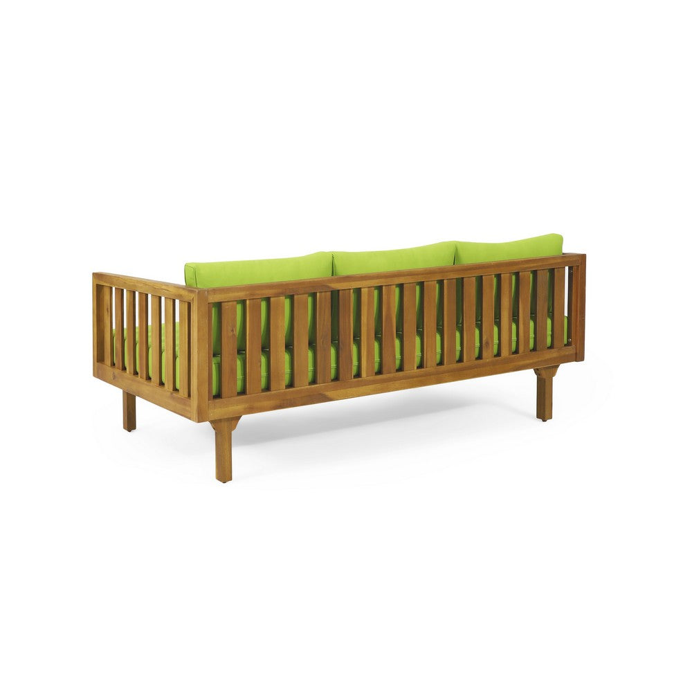 Clara Outdoor Daybed, Brown Wood Slat Back, 68 Inch Green Fabric -BM335823