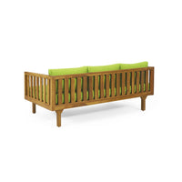 Clara Outdoor Daybed, Brown Wood Slat Back, 68 Inch Green Fabric -BM335823