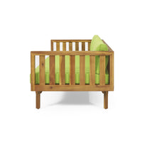 Clara Outdoor Daybed, Brown Wood Slat Back, 68 Inch Green Fabric -BM335823