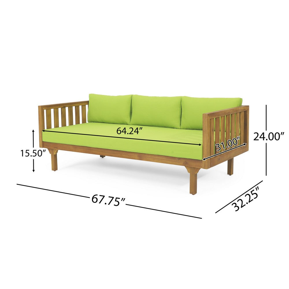 Clara Outdoor Daybed, Brown Wood Slat Back, 68 Inch Green Fabric -BM335823