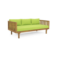 Clara Outdoor Daybed, Brown Wood Slat Back, 68 Inch Green Fabric -BM335823