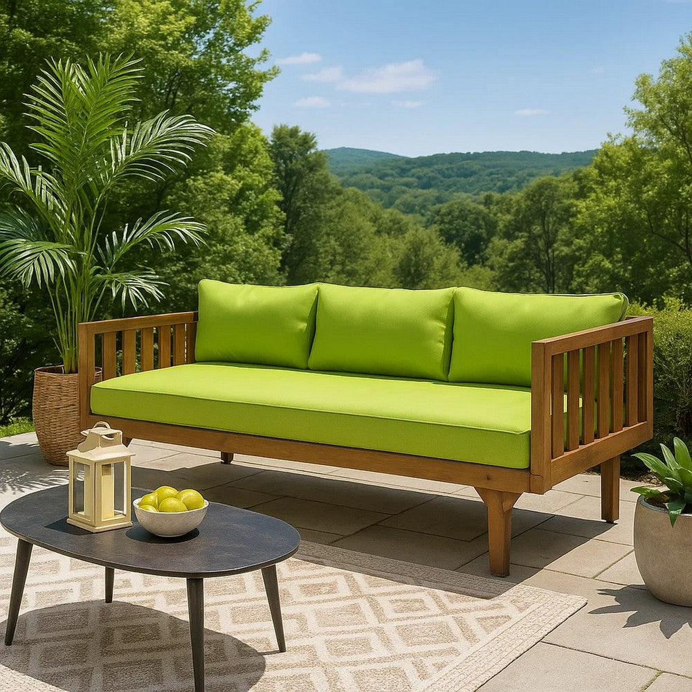 Clara Outdoor Daybed, Brown Wood Slat Back, 68 Inch Green Fabric -BM335823