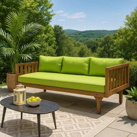 Clara Outdoor Daybed, Brown Wood Slat Back, 68 Inch Green Fabric -BM335823
