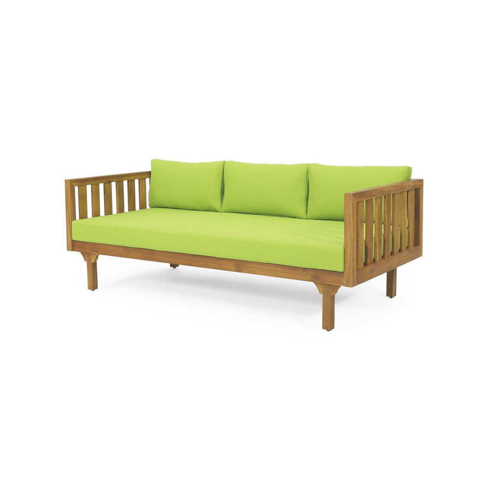 Clara Outdoor Daybed, Brown Wood Slat Back, 68 Inch Green Fabric -BM335823