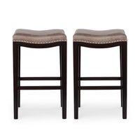 Outdoor Barstool Set of 2, Woven Fabric Seat, Brown Black Acacia Wood -BM335824