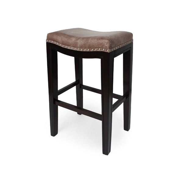 Outdoor Barstool Set of 2, Woven Fabric Seat, Brown Black Acacia Wood -BM335824