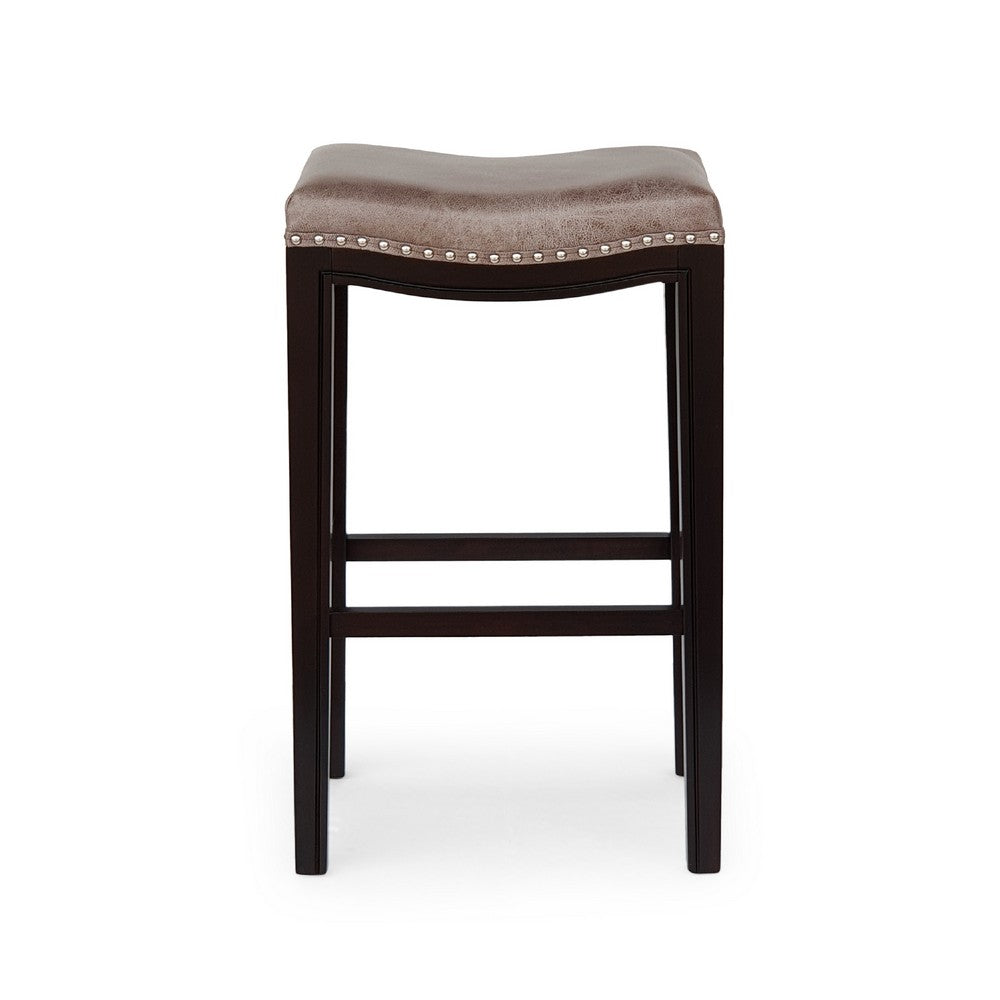 Outdoor Barstool Set of 2, Woven Fabric Seat, Brown Black Acacia Wood -BM335824