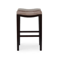 Outdoor Barstool Set of 2, Woven Fabric Seat, Brown Black Acacia Wood -BM335824