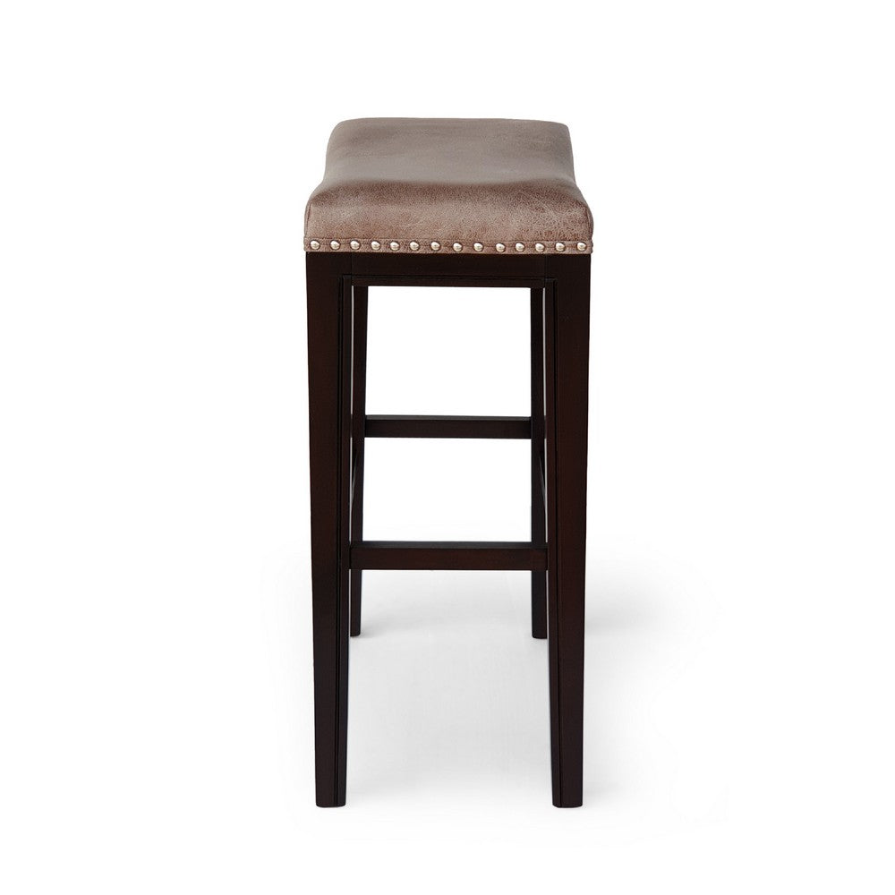Outdoor Barstool Set of 2, Woven Fabric Seat, Brown Black Acacia Wood -BM335824