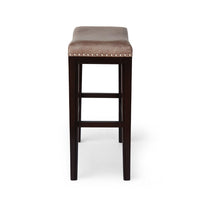Outdoor Barstool Set of 2, Woven Fabric Seat, Brown Black Acacia Wood -BM335824