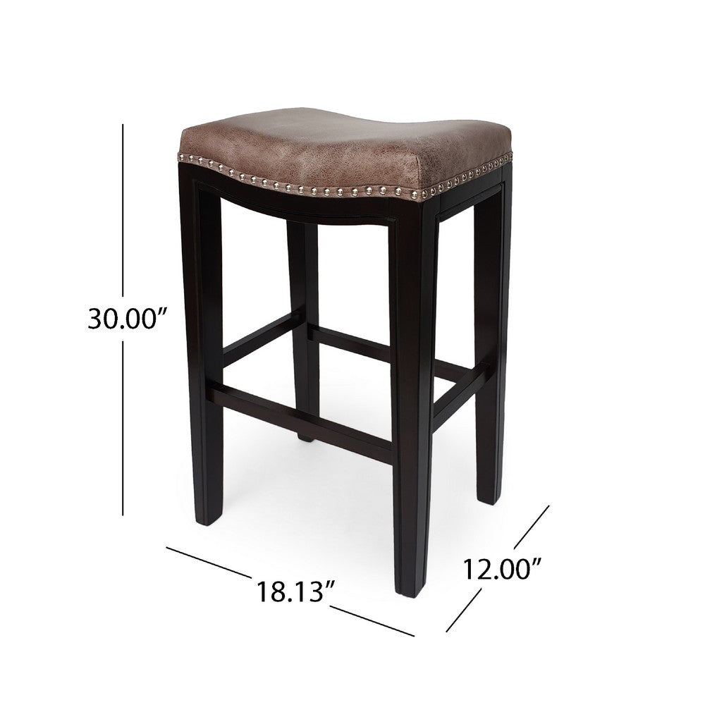 Outdoor Barstool Set of 2, Woven Fabric Seat, Brown Black Acacia Wood -BM335824