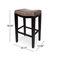 Outdoor Barstool Set of 2, Woven Fabric Seat, Brown Black Acacia Wood -BM335824