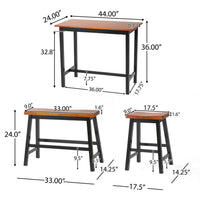 4pc Dining Table Set, Brown and Black, Saddle Seat Stools, 1 Bench -BM335825