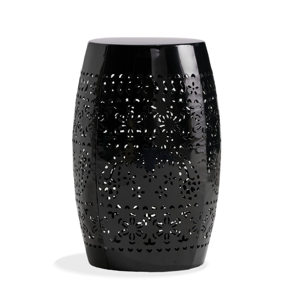 Glena Outdoor End Table, Intricate Lace Cut Design, 12 Inch Black Iron -BM335826