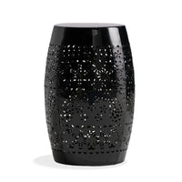 Glena Outdoor End Table, Intricate Lace Cut Design, 12 Inch Black Iron -BM335826