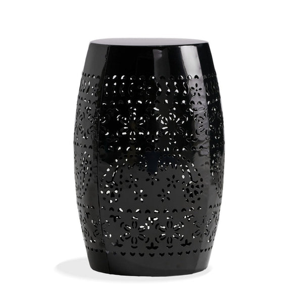 Glena Outdoor End Table, Intricate Lace Cut Design, 12 Inch Black Iron -BM335826