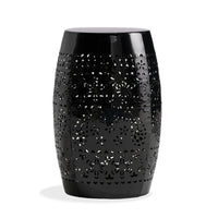 Glena Outdoor End Table, Intricate Lace Cut Design, 12 Inch Black Iron -BM335826