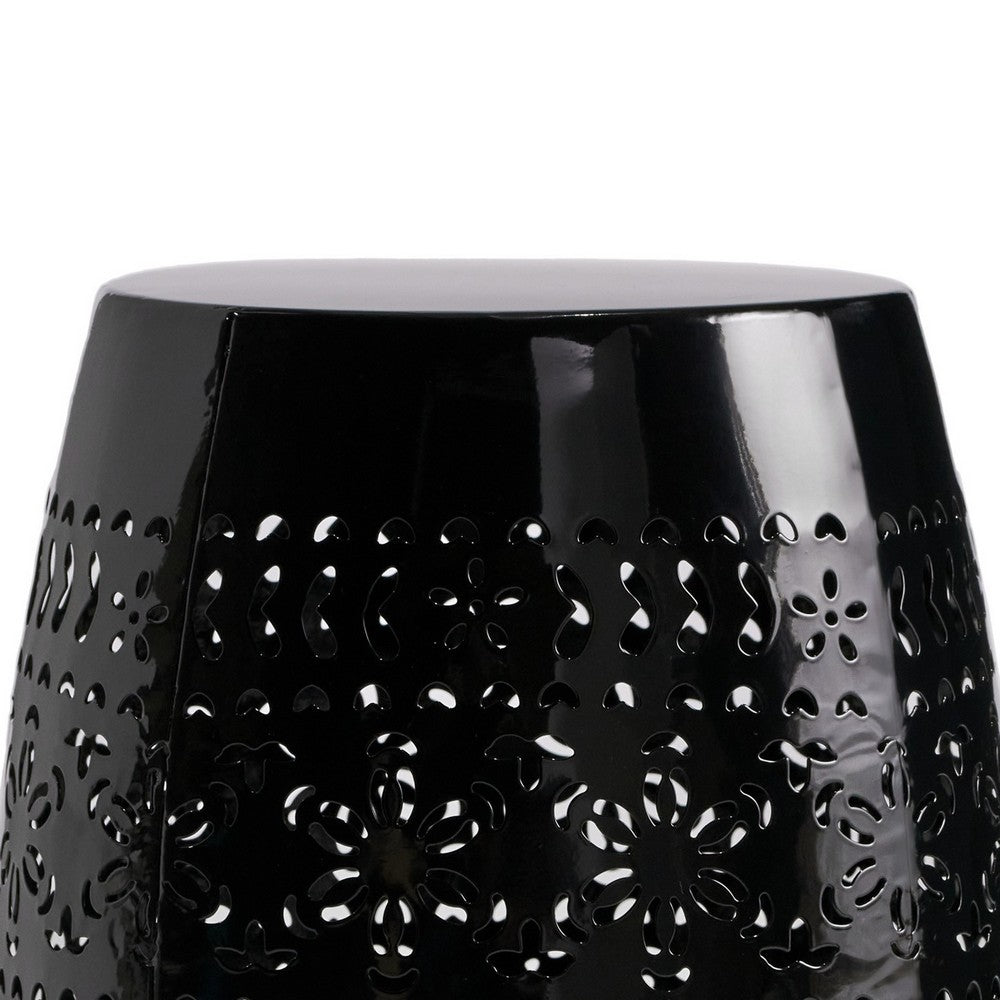Glena Outdoor End Table, Intricate Lace Cut Design, 12 Inch Black Iron -BM335826