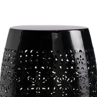 Glena Outdoor End Table, Intricate Lace Cut Design, 12 Inch Black Iron -BM335826